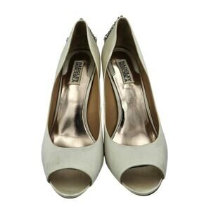Badgley Mischka Kiara Satin Crystal Open Toe Heels US 9 Bridal Wedding